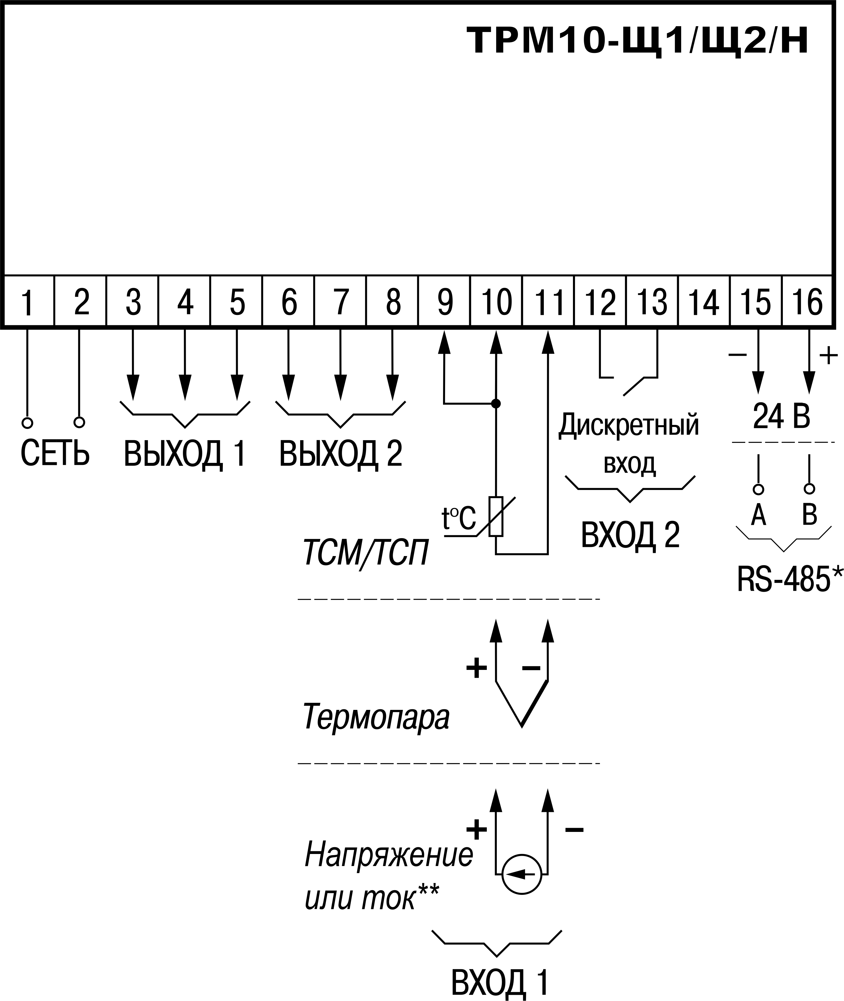 Общая схема подключения ТРМ10-Щ1/Щ2/Н