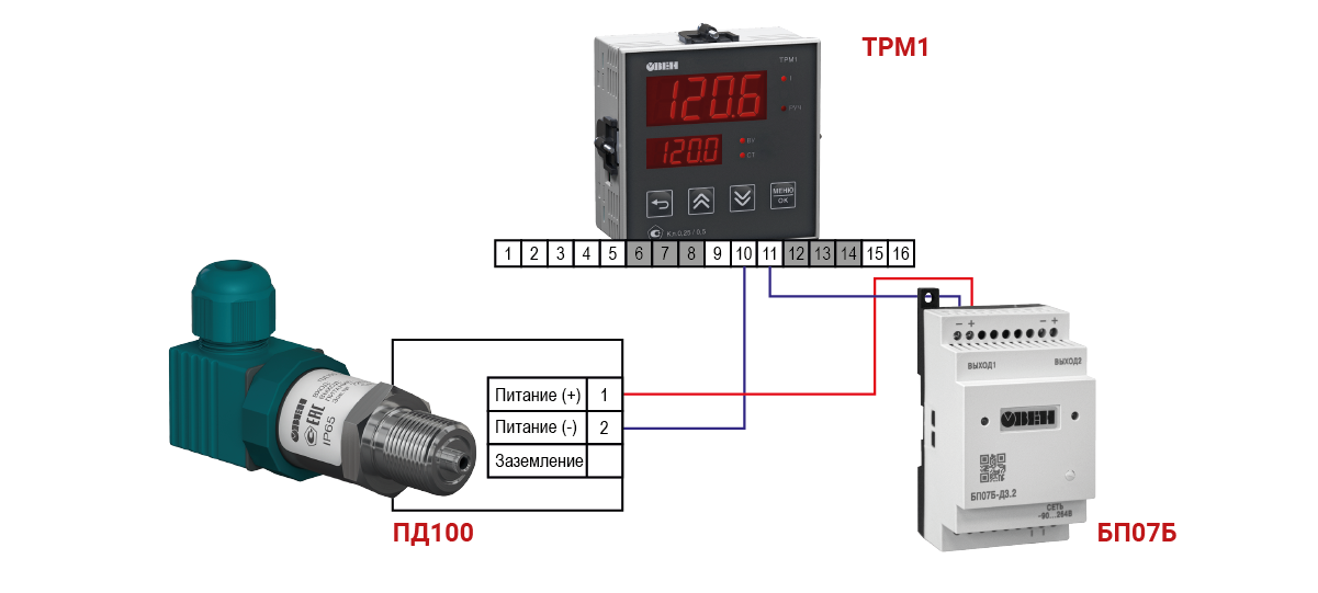 Подключение ПД100 с питанием от внешнего источника
