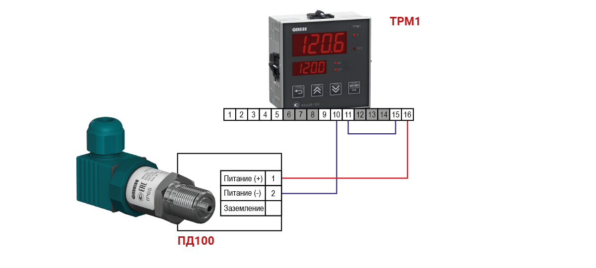 Подключение ПД100 с питанием от внутреннего источника